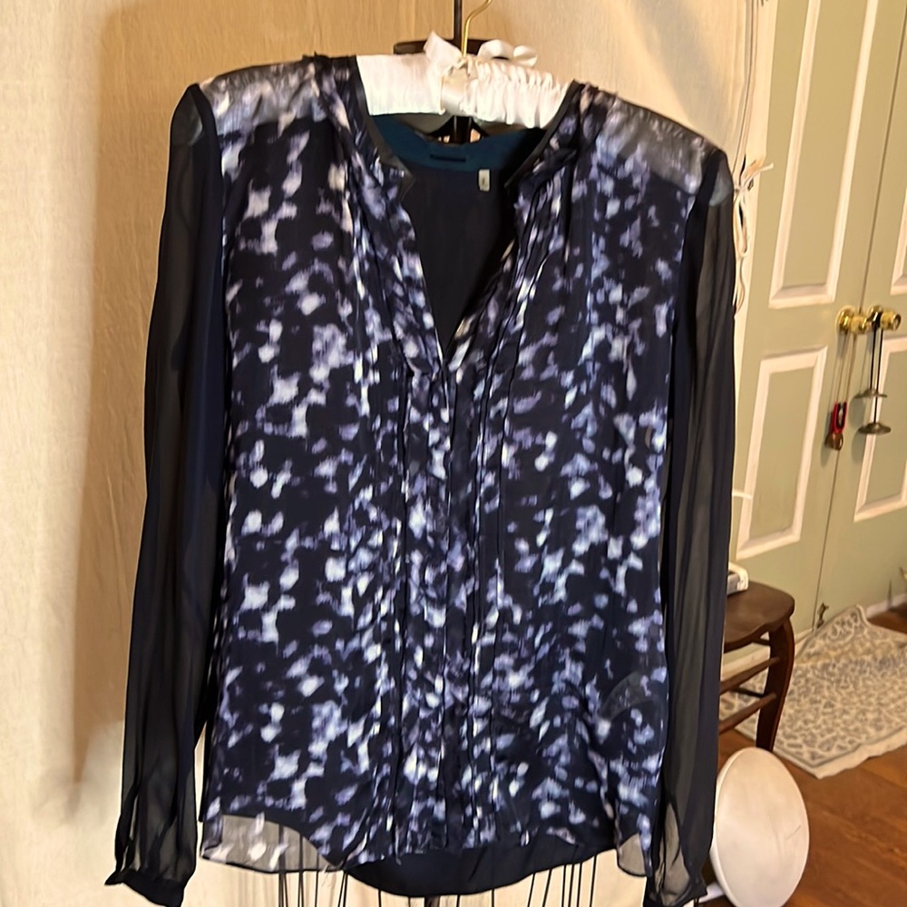 Ellie Tahari Gorgeous Shibori Tie Dye Silk Shirt EUC